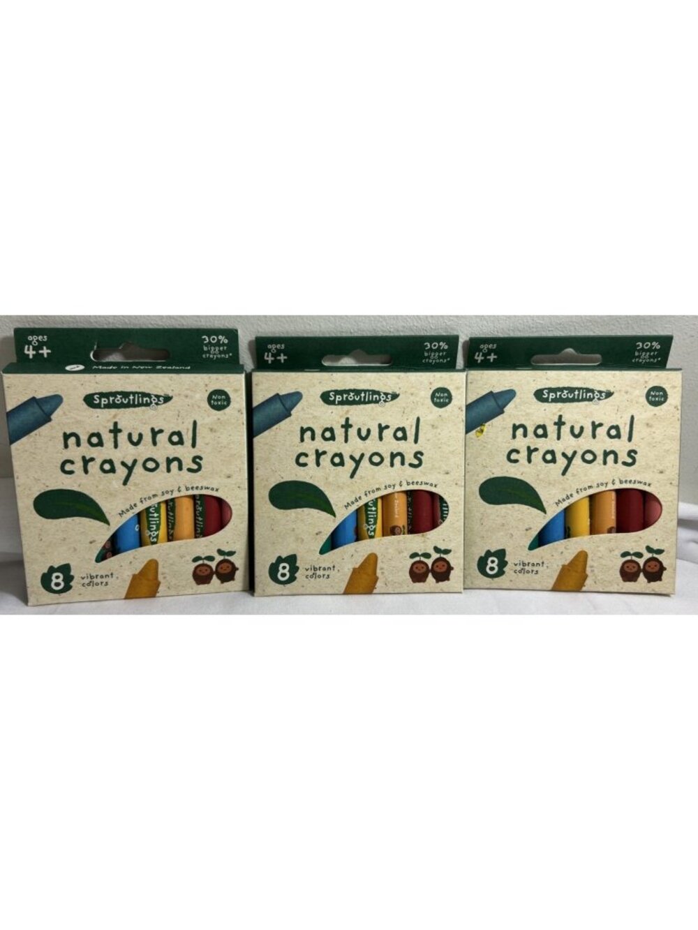 Sproutlings Natural Crayons Soy & Beeswax Blend, 8 Vibrant Colors Lot of 3 Boxes